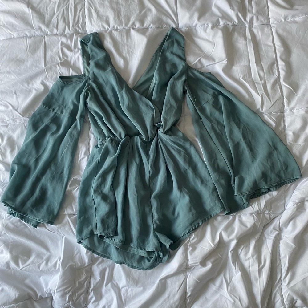 Turquoise Cold Shoulder Romper, Size XS
